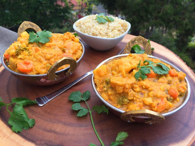 Spicy Vegan Orange-Coconut Vegetable Curry With Red Lentils